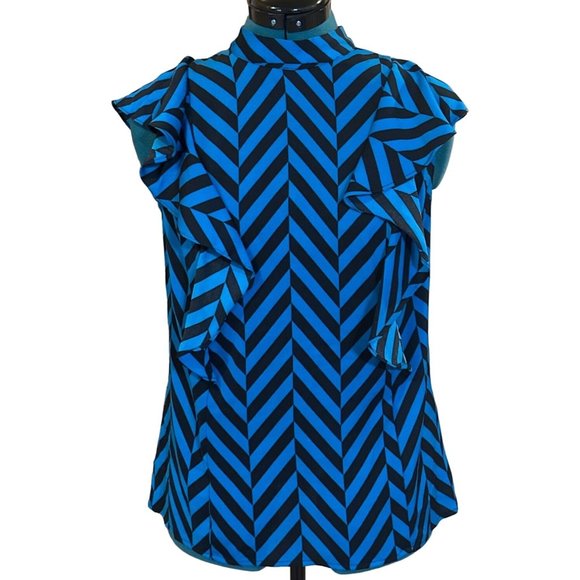 Worthington Chevron Ruffled Blouse Short-Sleeved 100% Polyester Women's Size M - Picture 1 of 14